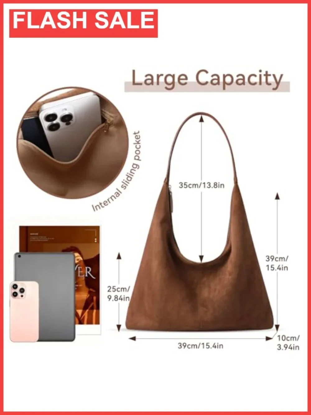 Faux Suede Hobo Shoulder Bag Slouchy Satchel Crossbody Purse